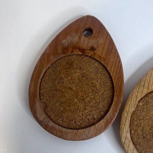 VTG Sere Wooden Cork Coaster Set of 7 w/ Holder MCM Stacked Teardrop Barware - Picture 12 of 16